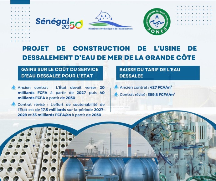 Signature de la version renégociée du contrat de construction et d’exploitation de l’Usine de Dessalement d’eau de mer de la Grande Côte